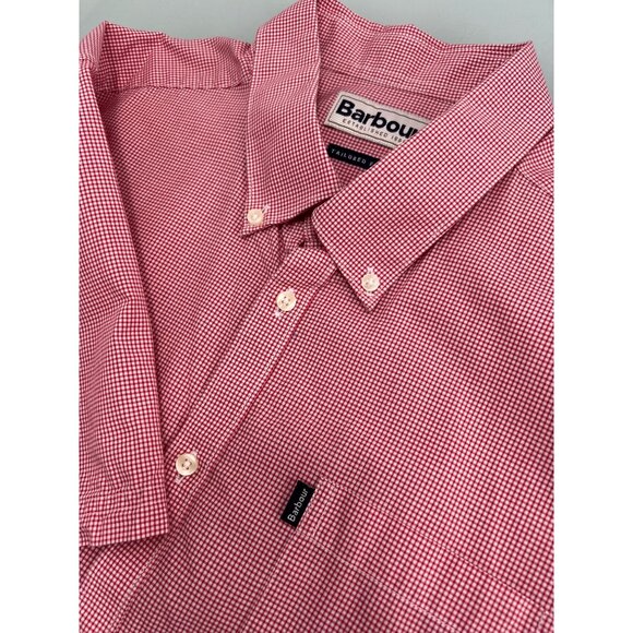 Barbour Other - Barbour Shirt Mens Large L Tailored Fit Short Sleeve Red White Plaid Button Up